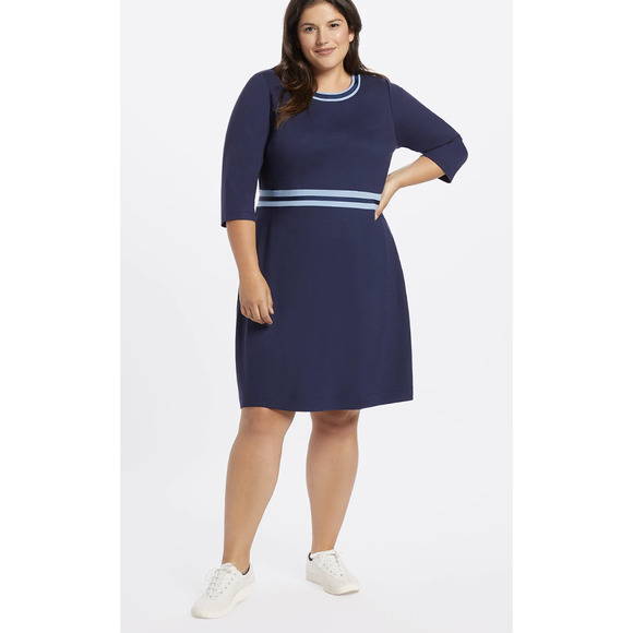 Draper James Solid Persley Ponte Dress Large Two Tone Navy Blue Striped NWT - Picture 1 of 7